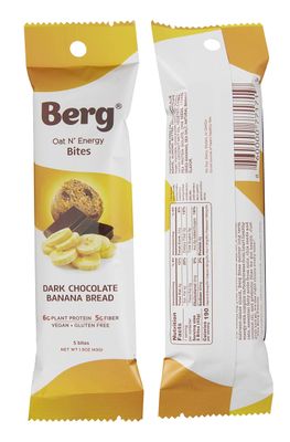 Berg Oat N&#39; Energy Bites - Dark Chocolate Banana Bread - Non-GMO, Gluten Free, Dairy Free, Soy Free and Vegan - Clean Energy Snack - 1.5oz, (8 Pack)