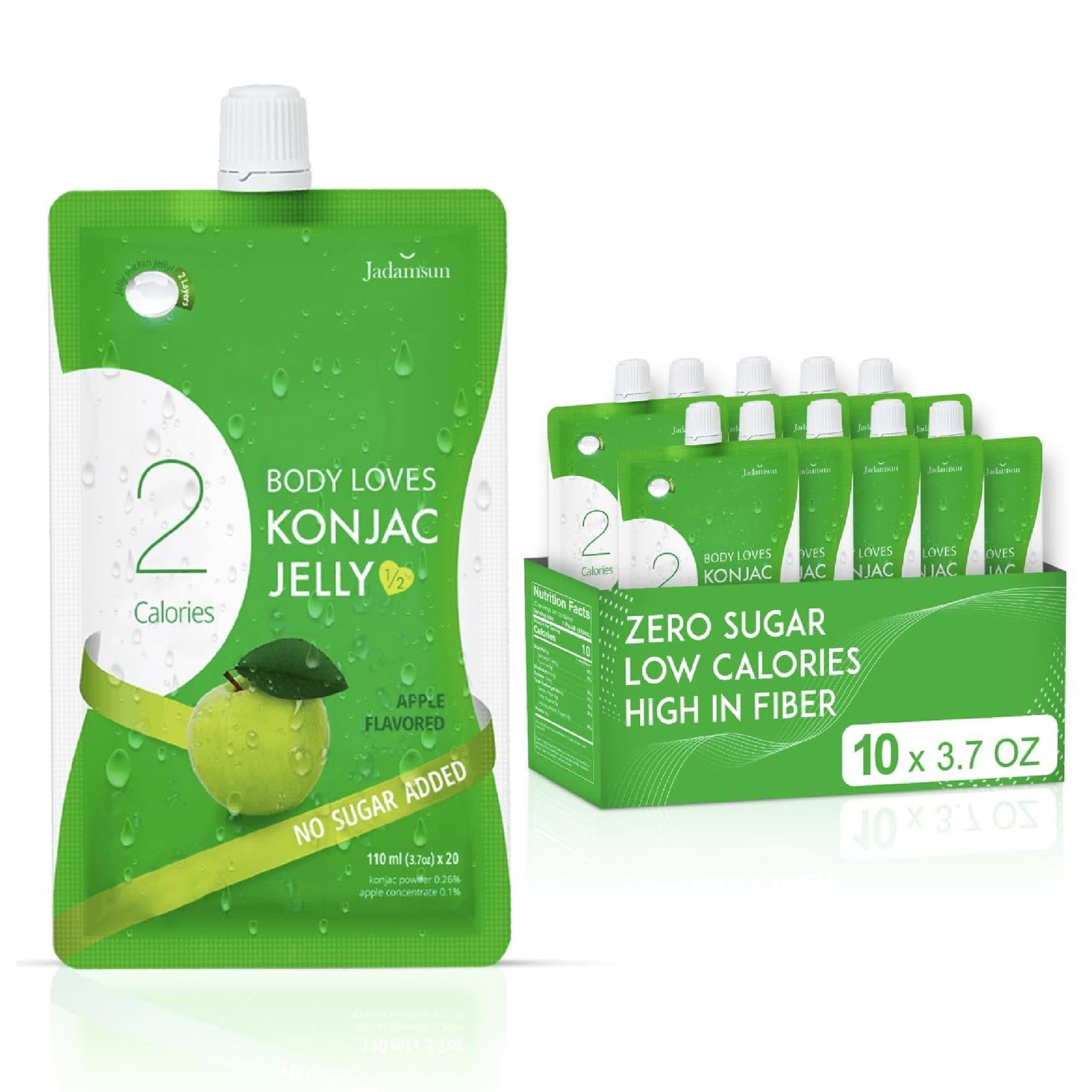 Jadamsun Konjac Jelly (Apple, 10 pcs) - Lowest Calorie Healthy Korean Snack, Dietary Fiber, Sugar-Free Jelly Drink. Vegan, Low-Calorie, Gluten-Free