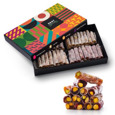 Turkish Delight by Zest Delites, Luxury Vegan Snacks with 30% Pistachio, Traditional Vegan Gift Basket, Turkish Delight Candy, Orange, Pomegranate, Vanillin, Black Mulberry, 16 oz
