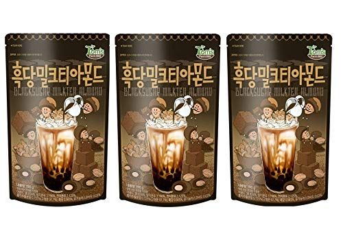 Gilim Tom&#39;s Farm Black Sugar Milk Tea Almond (190g 6.7 oz) Korea Sweet Nut Snack (3 Packs)
