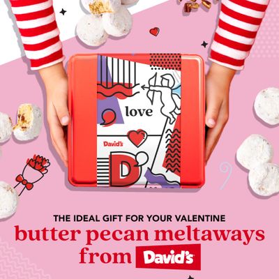Davids Cookies Ideal Valentines Day Gift for Everyone - 16Oz Butter Pecan Meltaways Cookies with Crunchy Pecans and Powdered Sugar - Premium Fresh Ingredients - Comes with a Lovely Tin Box