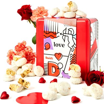 Davids Cookies Ideal Valentines Day Gift for Everyone - 16Oz Butter Pecan Meltaways Cookies with Crunchy Pecans and Powdered Sugar - Premium Fresh Ingredients - Comes with a Lovely Tin Box