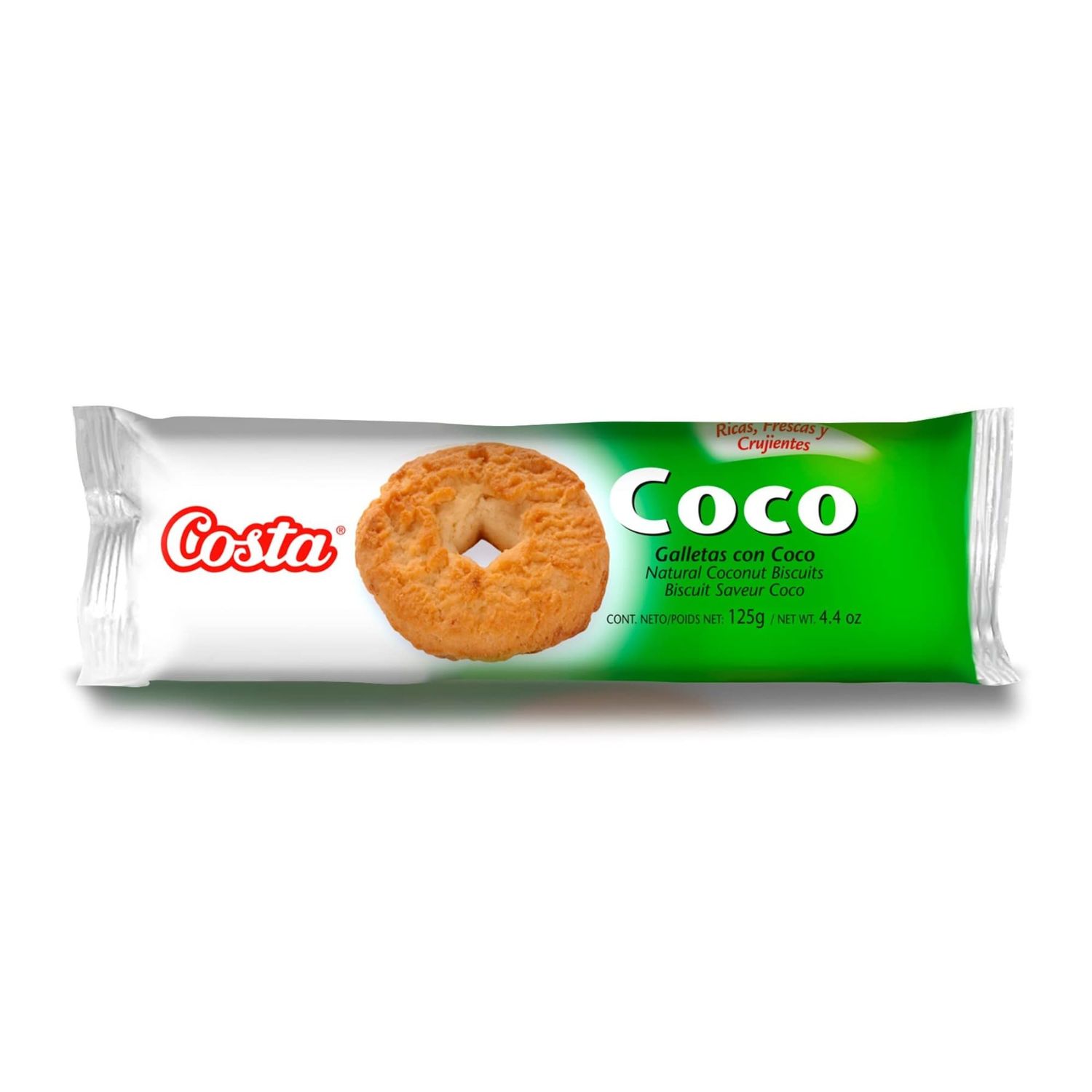 Costa Natural Coconut Cookies - Crisp Cookies with Yummy Coconut Flavor, Cookie Snacks for Kids and Adults, Snack Packs for Breakroom Snacks, Coffee Time and More (Imported from Chile 125g)