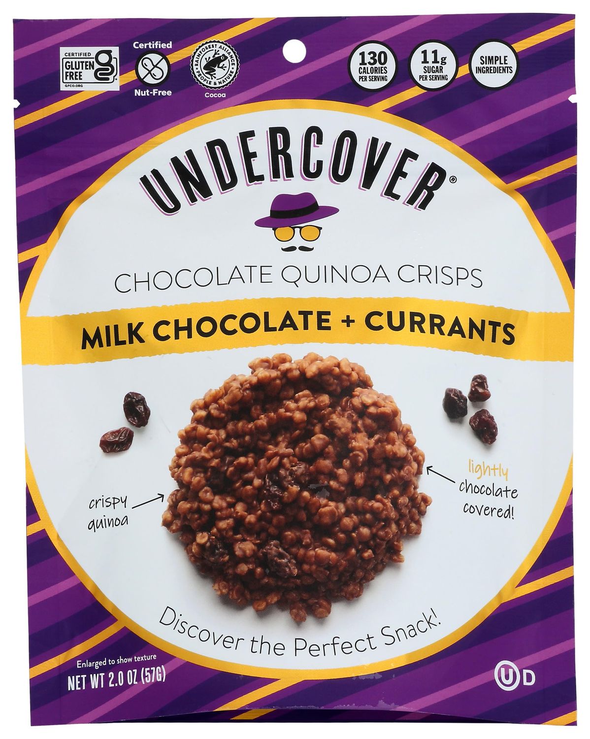 Undercover Chocolate Quinoa Crisps - Milk Chocolate  Currants Quinoa Crisps  8-Pack, 2oz Bags  Gluten Free, Nut-Free, Allergen Friendly, Kosher