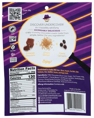 Undercover Chocolate Quinoa Crisps - Milk Chocolate  Currants Quinoa Crisps  8-Pack, 2oz Bags  Gluten Free, Nut-Free, Allergen Friendly, Kosher