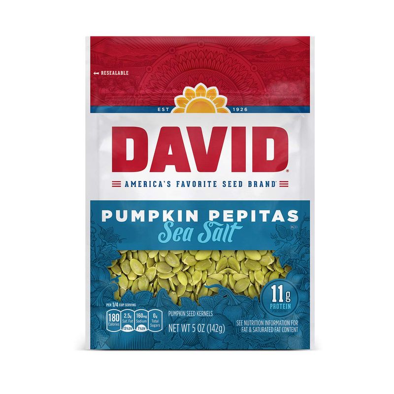 DAVID Pumpkin Pepitas, Sea Salt Flavor, 5oz. (Pack of 12)