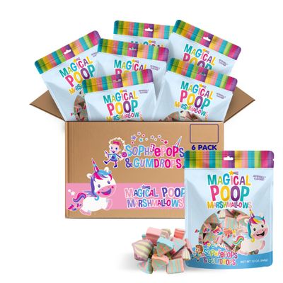 Sophiepops &amp; Gumdrops Magical Unicorn Poop Marshmallows, Rainbow Marshmallow Candy for Easter, Easter Basket Stuffers or Any Party, Non-Fat, Nut and Gluten Free Snacks, 6 Pack