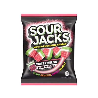 SOUR JACKS, Sour Gummy Wedges, Watermelon Flavored Candy, 5oz Bag (12 Pack)