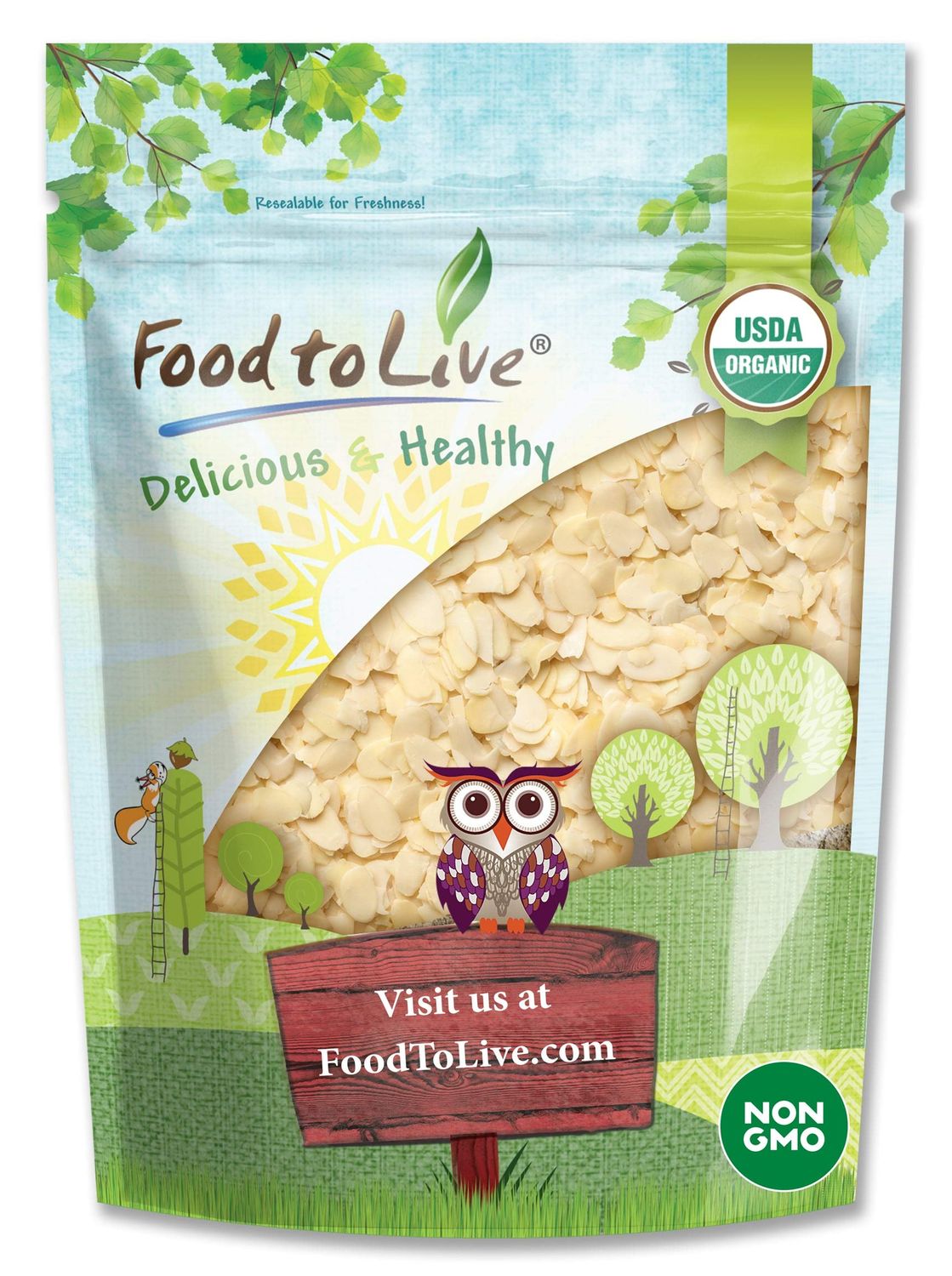 Food to Live - Organic Blanched Sliced Almonds, 8 Ounces - Non-GMO, Raw, Unpasteurized, Unsalted, Vegan, Keto, Paleo, Kosher, Bulk, High in Protein