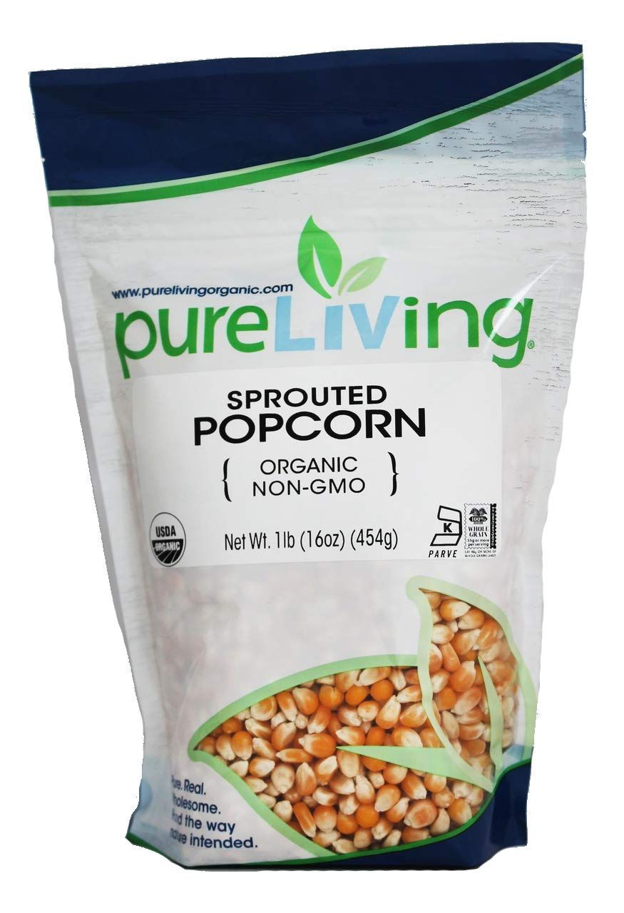 Pure Living Organic SPROUTED Popcorn Kernels - 16 Ounce Bag - A wholesome, healthy snack you can feel good about!