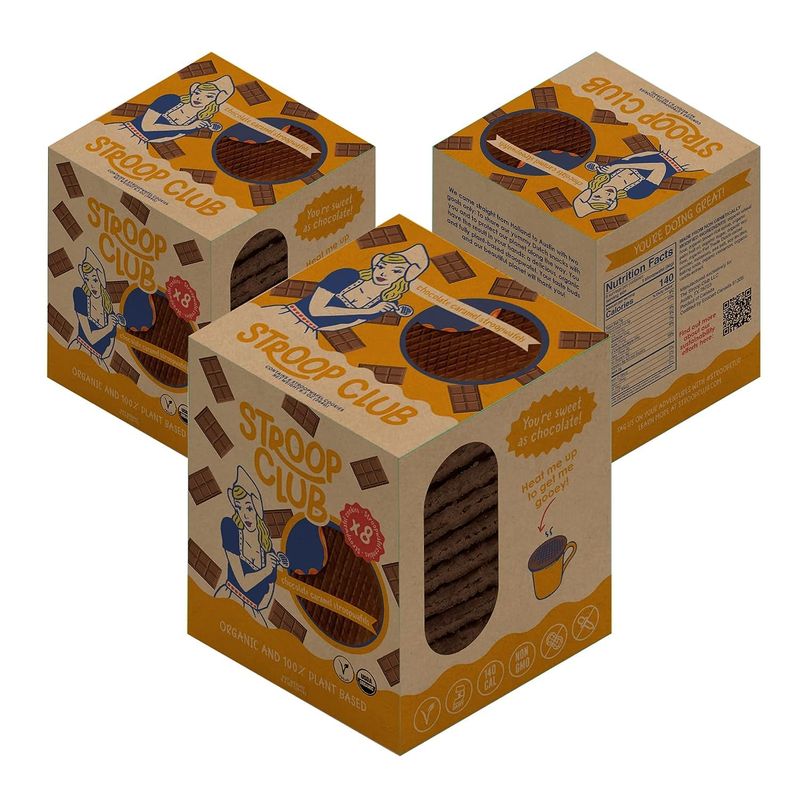 Stroop Club Chocolate Caramel Delights Cookies  Organic Waffles and Plant Based  Vegan Healthy Snacks Stroopwafels - 3 x Pack of 8 Waffles (24 Waffle Cookies)