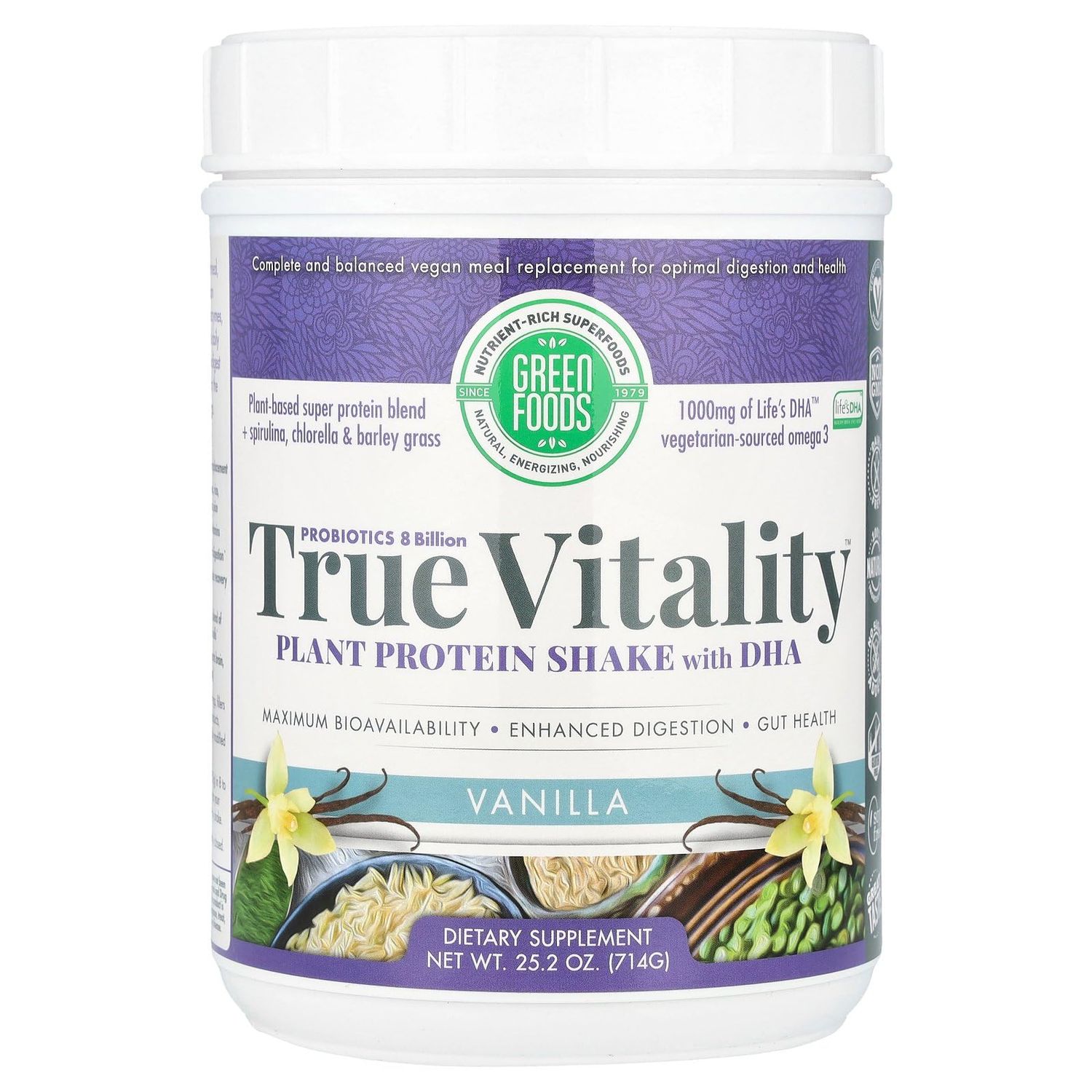 Green Foods True Vitality Plant Protein Shake, Vanilla, 25.2 Ounce