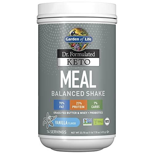 Garden of Life Dr. Formulated Ketogenic Meal Balanced Shake Powder, Truly Grass Fed Butter &amp; Whey Protein Plus Probiotics, Non-GMO, Gluten Free, Paleo Replacement, Vanilla, 23.7 Oz