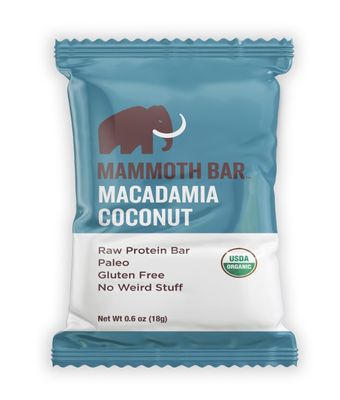 Mammoth Bar Macadamia Coconut Mini Bar - Mini Organic Snack Bar Packed with 4g Protein. Made with Premium Macadamia Nuts &amp; Egg White Protein. Paleo  Gluten Free  GMO Free  Raw - 16 Mini Bars