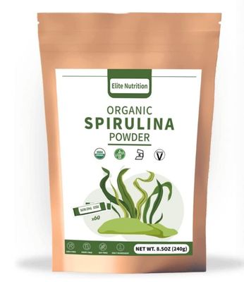 Elite Nutrient Organic Spirulina Powder, Non-GMO, USDA Certified, A Superfood with High Protein, Boost Energy, Enhance Immunity, Individual Package