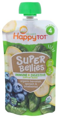 Happy Tot Organics Super Bellies Stage 4 Immune  Digestive Support Blend Organic Bananas, Spinach &amp; Blueberries Pouch 4 oz