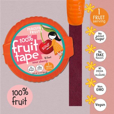 Peaceful Fruits 100% Fruit Tape - Sour Cherry - 12 Packs - Just Fruit - No Added Sugars, No Sugar Substitutes, No Dyes