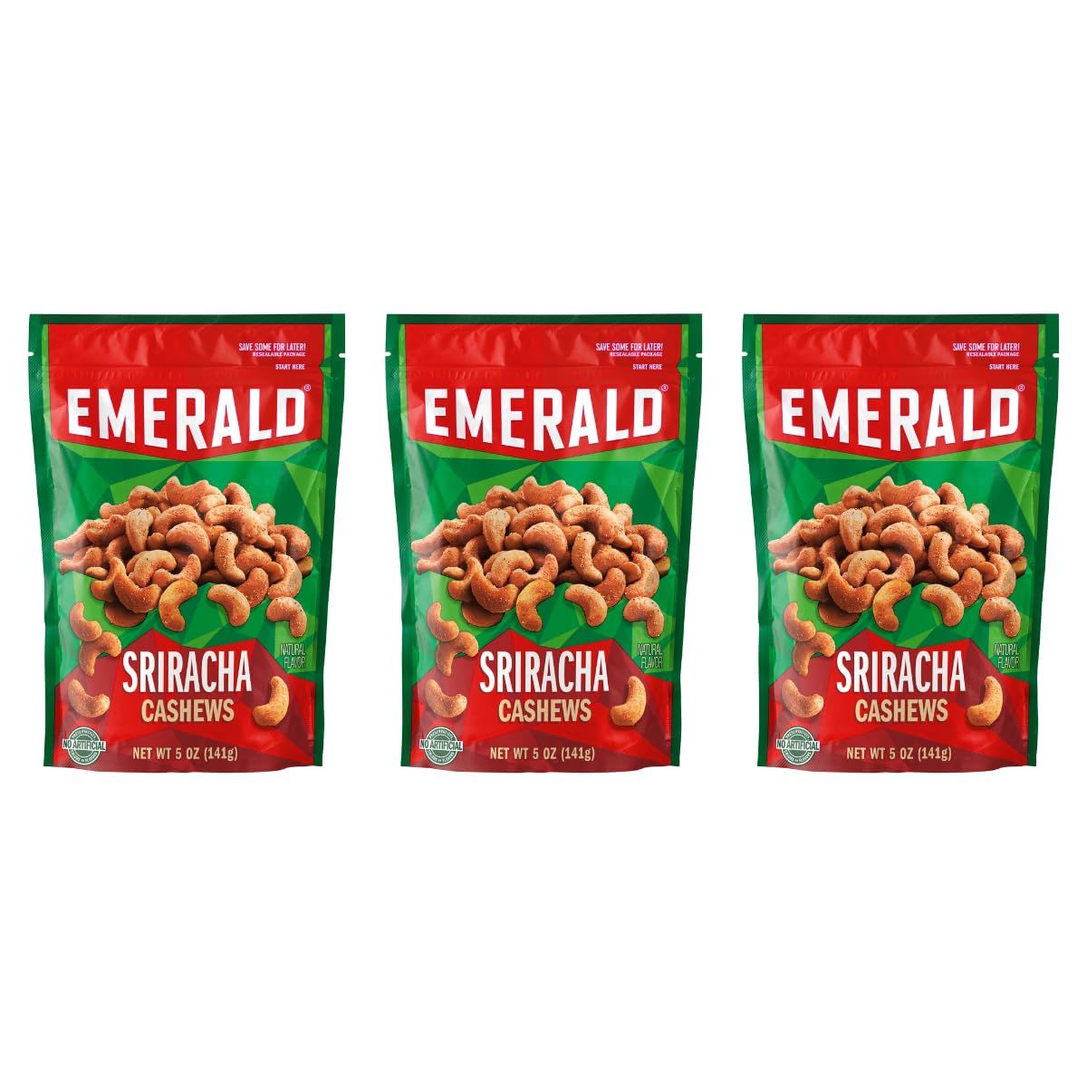 Emerald Nuts, Sriracha Cashews, 5 Oz (Pack of 3)