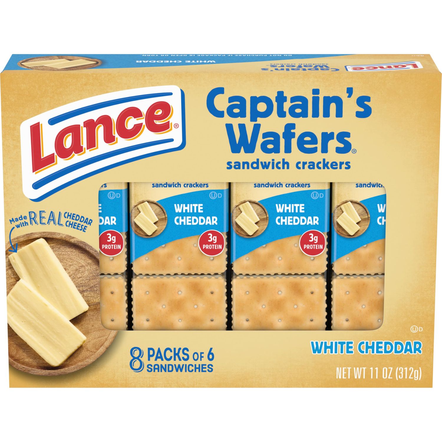 Lance Sandwich Crackers, Captain&#39;s Wafers White Cheddar, 8 Individual Packs, 6 Sandwiches Each, 6 Count (Pack of 8)