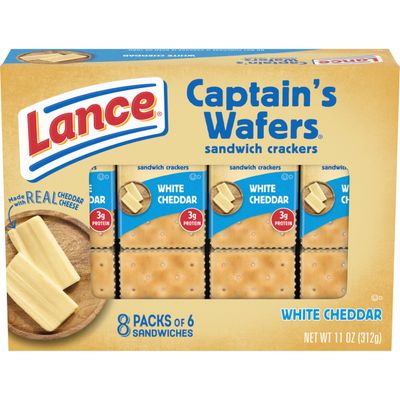 Lance Sandwich Crackers, Captain&#39;s Wafers White Cheddar, 8 Individual Packs, 6 Sandwiches Each, 6 Count (Pack of 8)