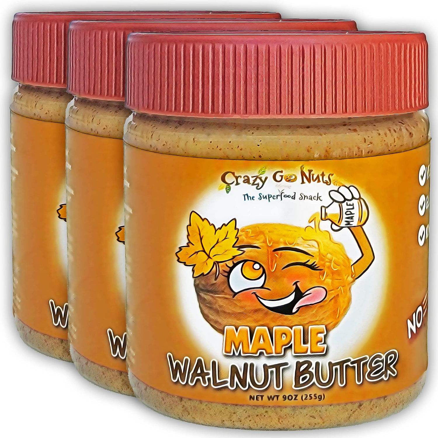 Crazy Go Nuts Walnut Butter - Maple, 9 oz (3-Pack) - Healthy Snacks, Keto, Vegan, Low Carb, Gluten Free, Superfood - Natural, Non-GMO, ALA, Omega 3 Fatty Acids, Good Fats and Antioxidants