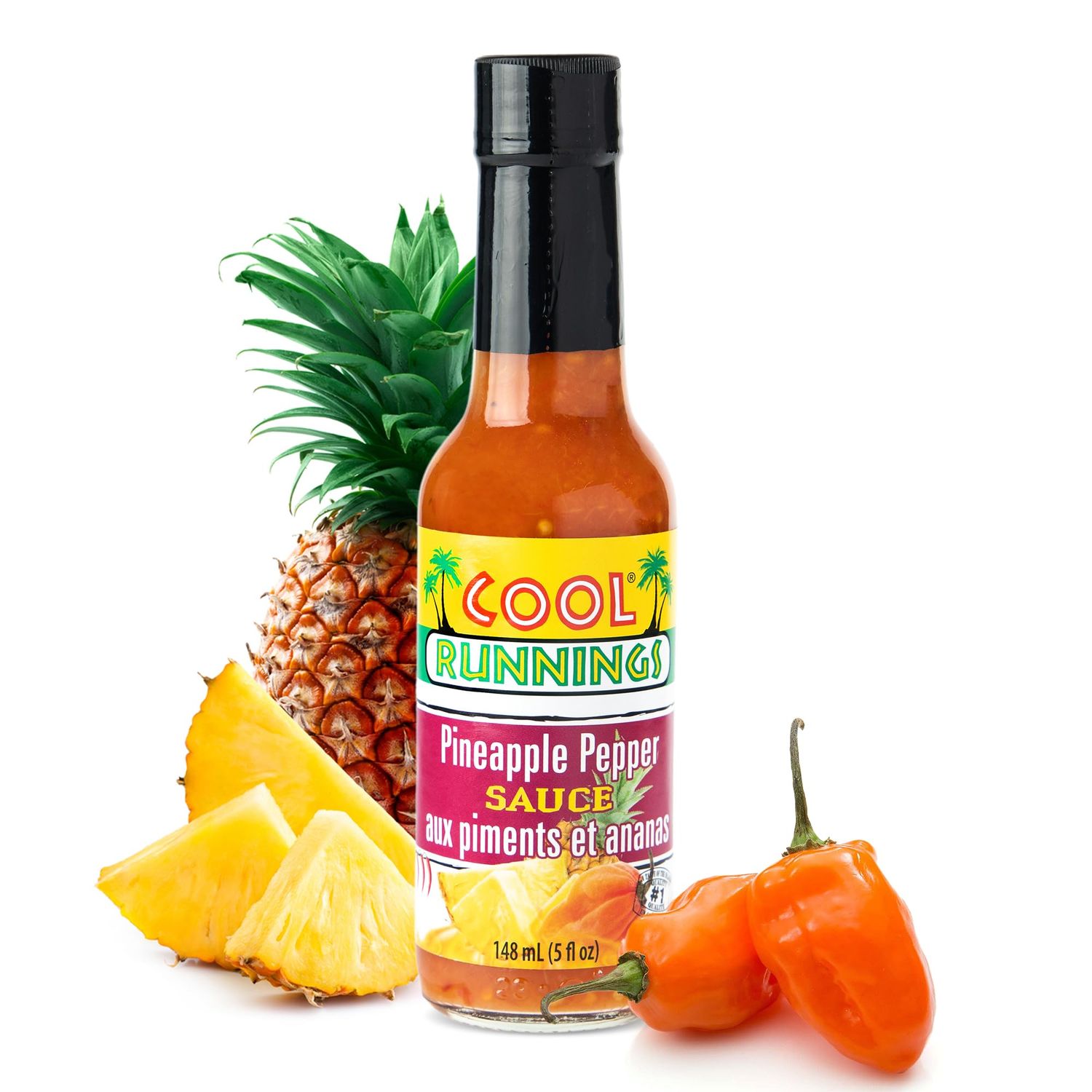 Cool Runnings USA Pineapple Pepper Sauce, 148 ml - Sweet and Spicy Caribbean Hot Sauce, Perfect table top hot sauce for your rice, pizza, wings, pasta and more