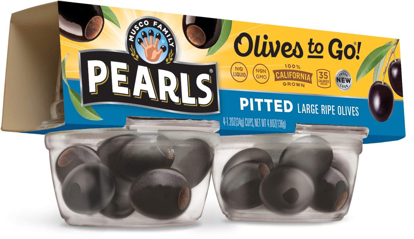 Pearls Olives To Go! Large Ripe Pitted Olives, Pack of 24, 1.2 oz Cups