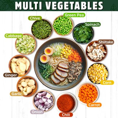 Dried ramen toppings. Dehydrated vegetables for ramen topper include Cabbage, Spinach, Chive, Carrot, Corn, Greepea &amp; Shitake mushrooms. (5.83oz mixed vegetables)
