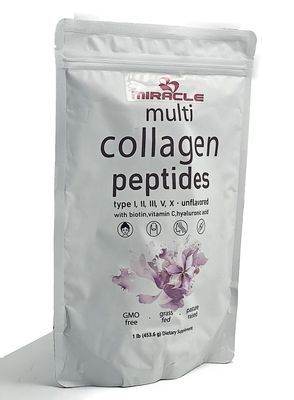 Miracle Multi Collagen Protein Powder, 1 Pound - Types I, II, III, V, X with Biotin, Hyaluronic Acid, Vitamin C - Unflavored Collagen Peptides - Keto &amp; Paleo