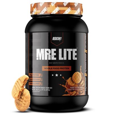 REDCON1 MRE Lite Whole Food Protein Powder, Peanut Butter Cookie - Low Carb &amp; Whey Free Meal Replacement with Animal Protein Blends - Easy to Digest Supplement Made with MCT Oils (30 Servings)