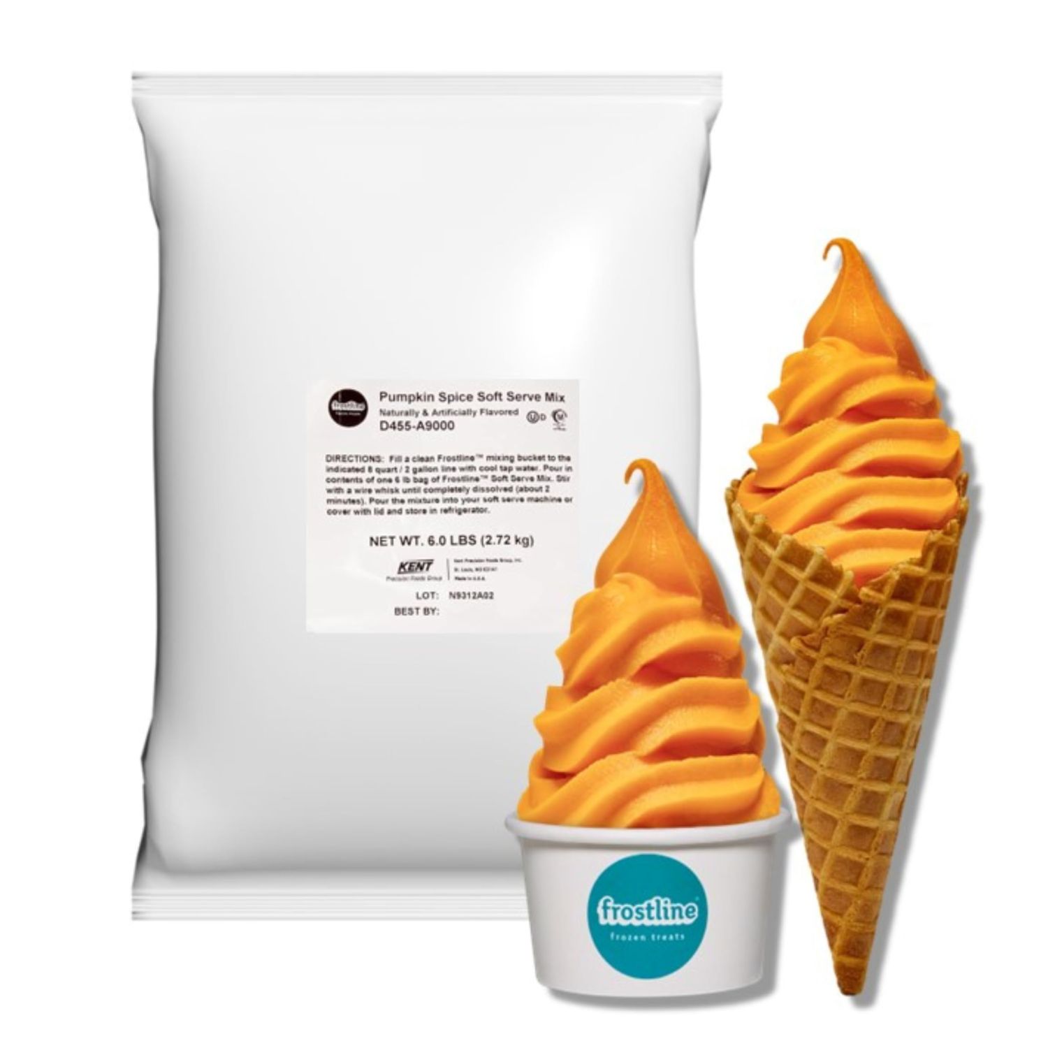 Frostline Pumpkin Spice Soft Serve Ice Cream Mix  Lactose &amp; Gluten Free Mix  Use Blender, Countertop Ice Cream Maker, Soft Serve Machine and More  Add Water, Dairy or Dairy Alternative  6 lb Bag