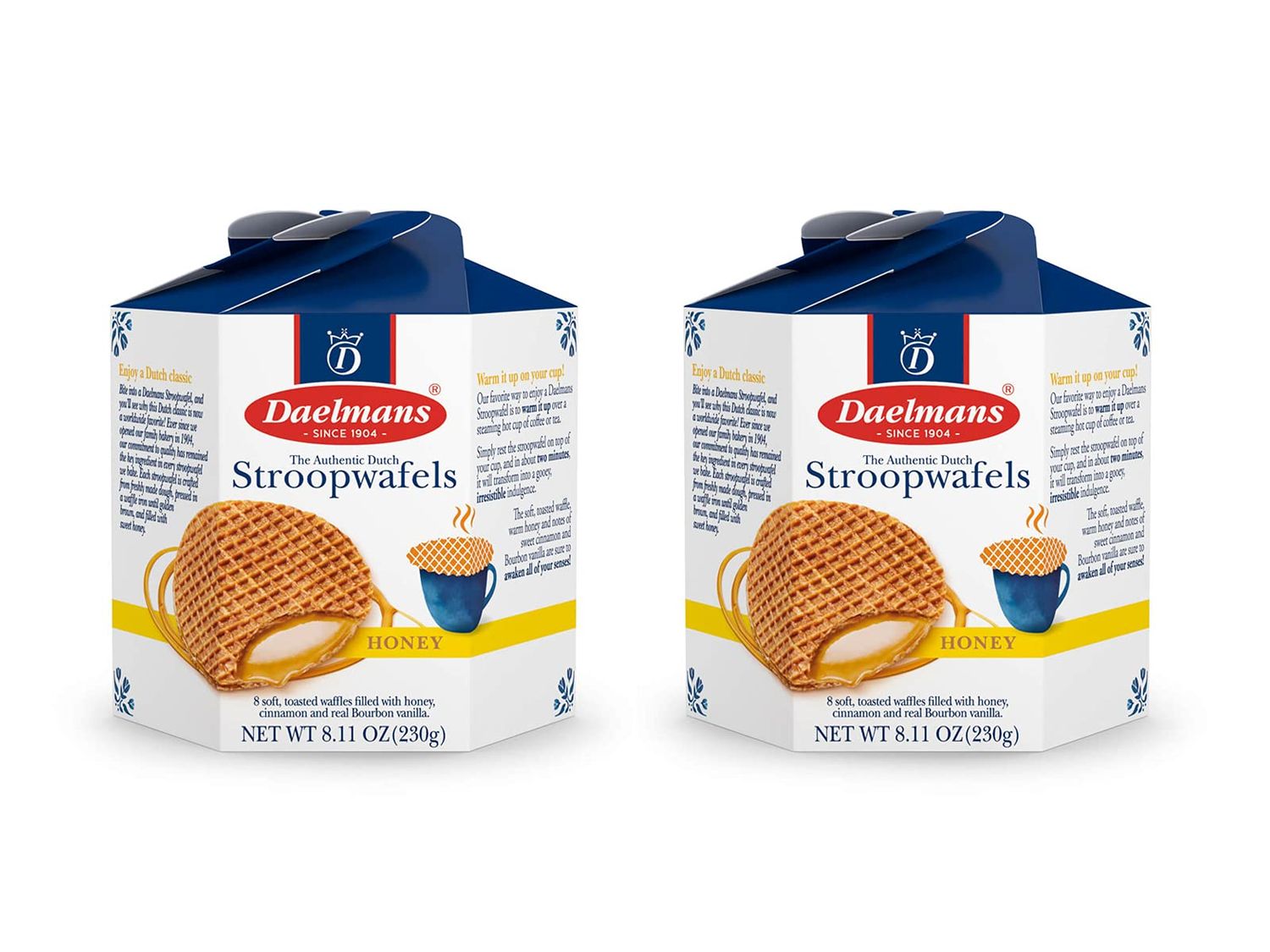 DAELMANS Stroopwafels, Dutch Waffles Soft Toasted, Honey, Office Snack, Kosher Dairy, Authentic Made In Holland, 8 Stroopwafels Per Box, 1 Box, 8.11oz (Pack of 2)