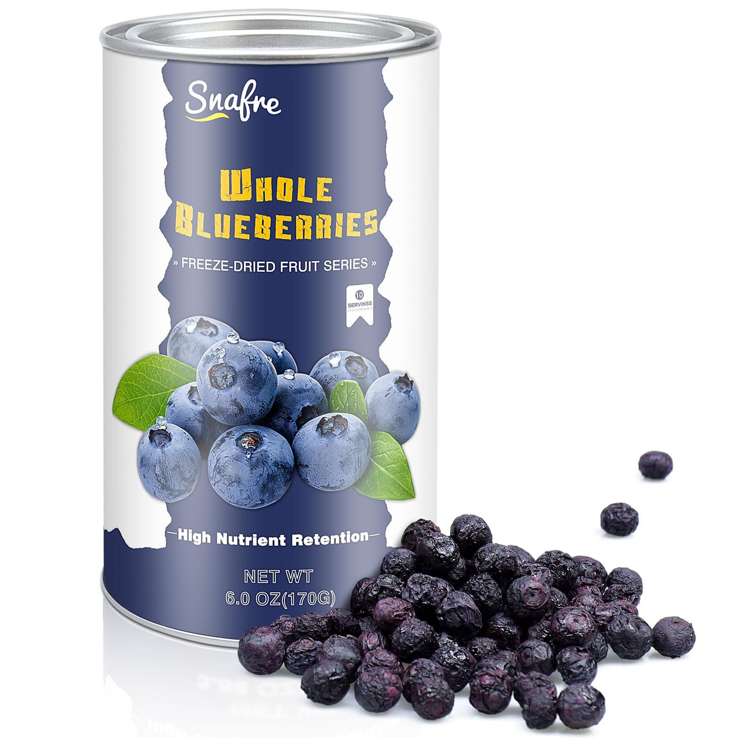 Freeze Dried Blueberries, 6OZ/170G Whole Frozen Blueberries, Freeze Dried Fruit No Added Sugar, Natural Snack, Jar Packaging Design