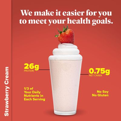 Keto Chow Strawberry Cream - Keto Meal Replacement Shake Powder - Nutritionally Complete - Low Carb - Delicious Easy Meal Substitute - Protein Rich You Choose The Fat - Single Meal - 3 Pack