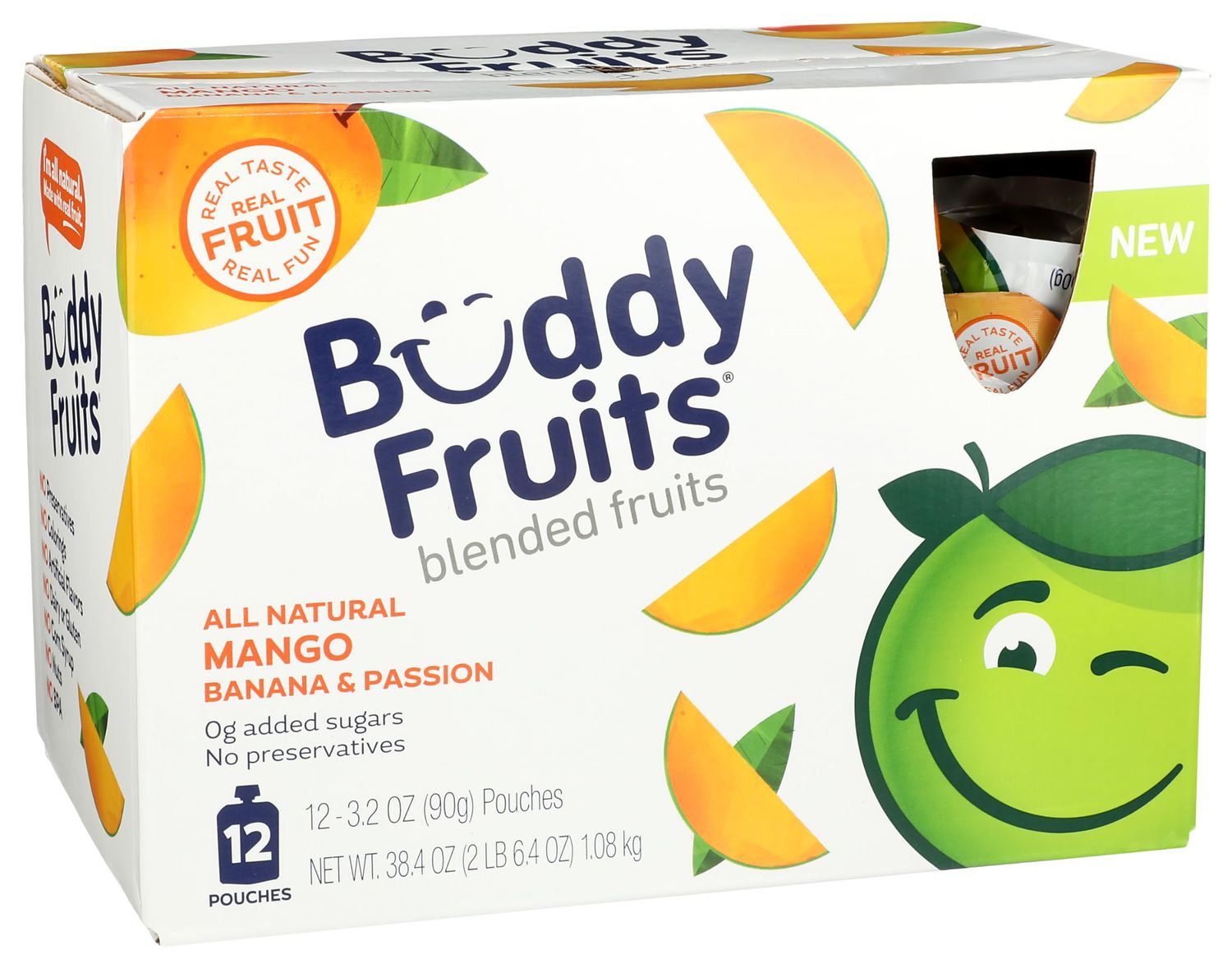 Buddy Fruits Pure Blended Fruit Snack To Go Apple, Mango, Banana and Passion Fruit Applesauce 3.2oz (Pack of 12)  100% Real Fruit  No Sugar, Non GMO, Vegan, No Preservatives, Certified Kosher