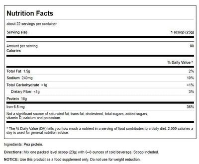 Swanson 100% Pure Pea Protein 1.1 lb (503 g) Pwdr