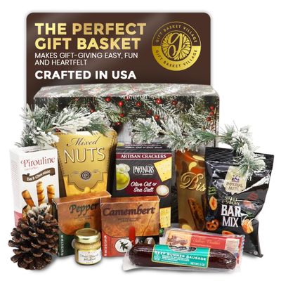 Gift Basket Village - Holiday Homecoming Snack Basket with Sausage, Cheese, Mustard, Nuts &amp; Sweets, Perfect for Gatherings, Christmas, Thanksgiving, Crafted in the USA, Large Size - Pack of 1