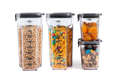 Progressive International ProKeeper 4-Piece Clear Plastic Modular Airtight Pantry Cereal Food/Snack Kitchen Storage Organization Container Canister Set