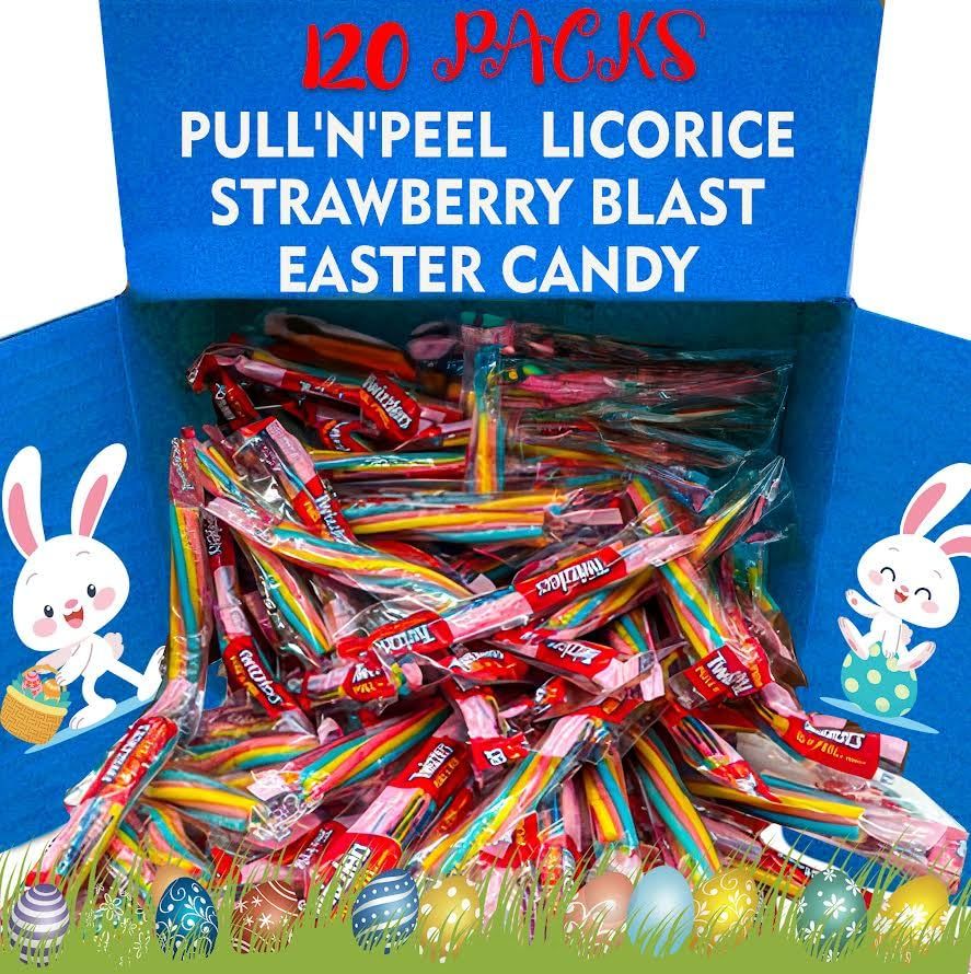 Pull-Apart TwizzlerSStrawberry Blast Licorice Candy - 120-Piece Easter Pastel Bulk Pack, Great for Basket Stuffing &amp; Egg Hunts, Snack Size Chewy Candy, Individually Wrapped