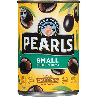 PEARLS Ripe Pitted, Small Black Olives, 6 oz, 12-Cans