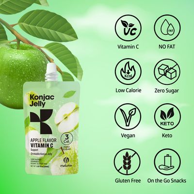 Hethstia Konjac Jelly Apple Flavor - 10 Packs Drinkable Fruit Jelly Squeeze Pouches, 3 Kcal, 0 Sugar, Keto, Vegan, Gluten-Free, Healthy Snacks, Vitamin C, Healthy Food Gift