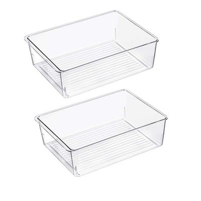 Slideep Kitchen Freezer Food Storage Bin, Plastic Refrigerator Organizer Fridge Storage Containers for Fruit, Yogurt, Snacks, Pasta 11&#39;&#39; 2 Pack