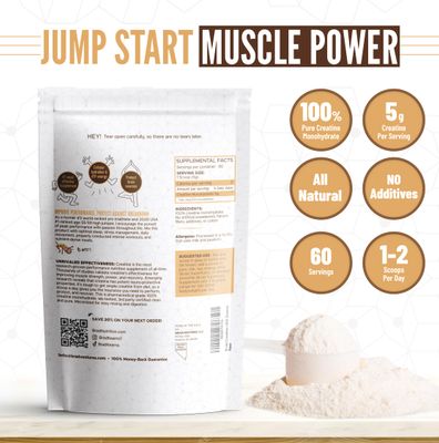 B.rad 100% Pure Micronized Creatine Monohydrate Powder Natural, No Additives Boosts Muscle Strength, Recovery & Performance Supports Brain Health 300g, 60 Servings