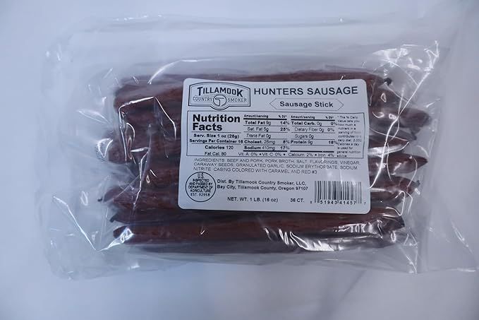 Tillamook Country Smoker - Hunters Sausage Stick 36 ct Bulk 1 lbs Beef &amp; Pork Stick Meat Snack Camping Hiking