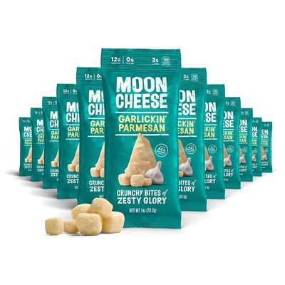 Moon Cheese Garlickin&#39; Parmesan Cheese Bites, 1 Ounce, 12-Pack, Crunchy, Protein Rich Cheese Snack, 100% Real Cheese