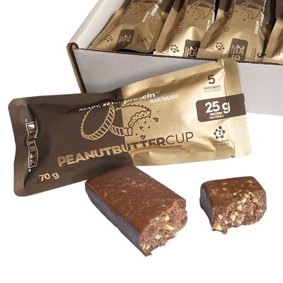 Zentein Nutrition - Protein Bars With Collagen (25g of Protein), 70g 12-Count in Peanut Butter Cup Flavour, Healthy Snacks with Only 5 Pure Ingredients