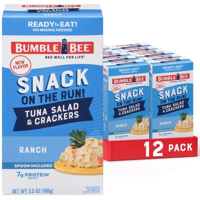 Bumble Bee Snack on the Run- Ranch Tuna Salad with Crackers Kit, 3.5oz Kit- 12 Pack, Ready to Eat Spoon Included, Wild Caught Tuna Shelf Stable &amp; Convenient Protein Snack