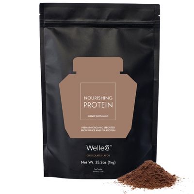 WelleCo Vegan Protein Powder, Gluten Free Premium Organic Sprouted Brown Rice &amp; Pea Protein Blend, 6g Carbs &amp; Dairy Free, for Energy, Muscle Recovery, 16g Protein Per Serving, Chocolate, 35.2oz Pouch