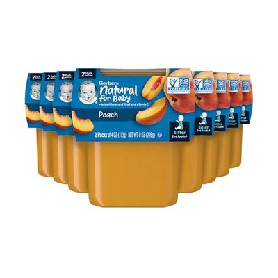 Gerber 2nd Food Baby Food Peach Puree, Natural &amp; Non-GMO, 4 Ounce Tubs, 2-Pack (Pack of 8)