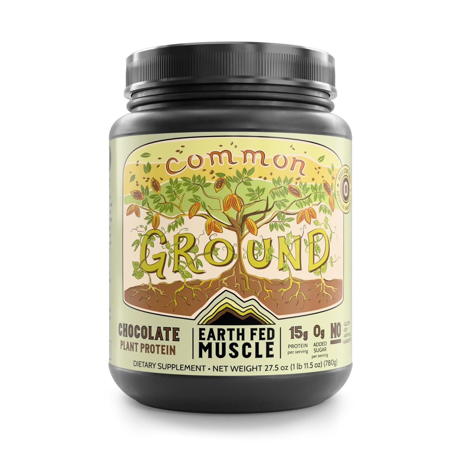 Earth Fed Muscle Common Ground Vegan Protein Powder, Chocolate Plant Based Protein with Organic Cocoa Powder &amp; MCT Oil - Soy Free, Gluten Free, Zero Added Sugar, Keto - 30 Servings